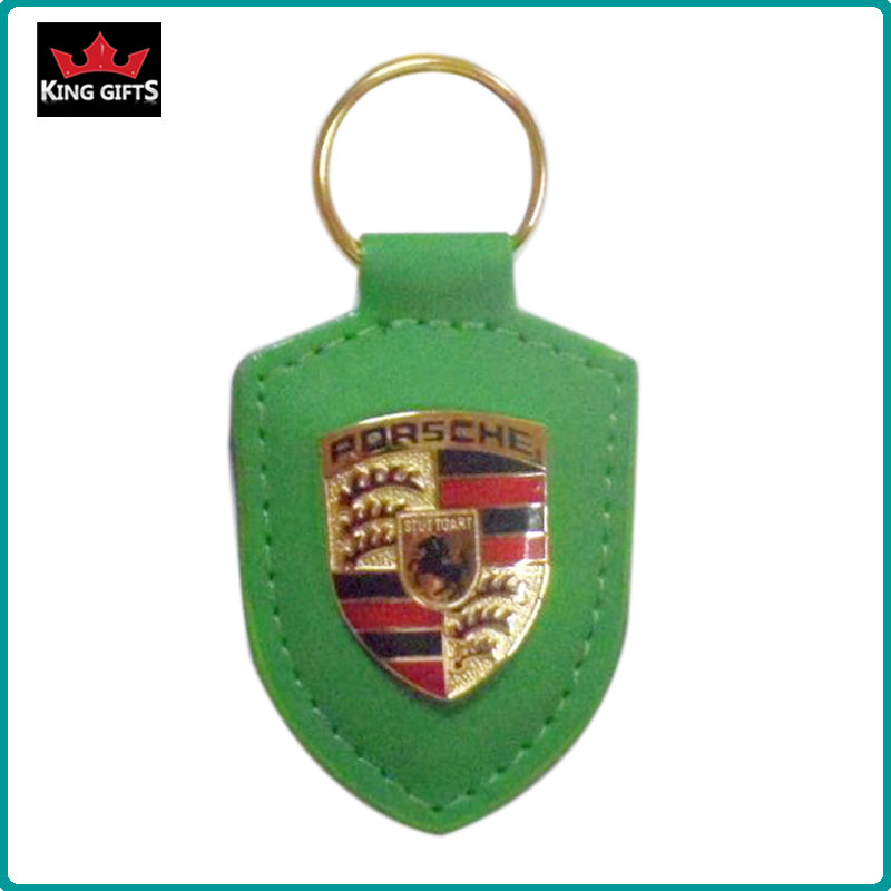 D015 - Custom leather keyring with metal porshe logo