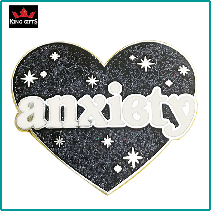 A055 -  Black heart shape pin (hard enamel+glitter)