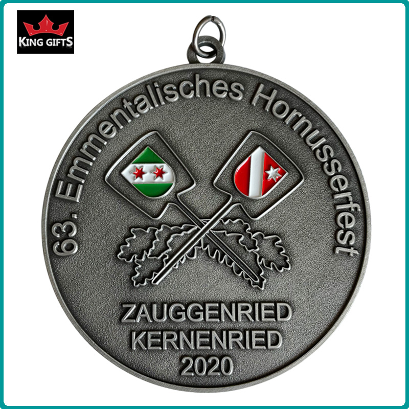 B029 - Custom 2D soft enamel medal with antique silver plated