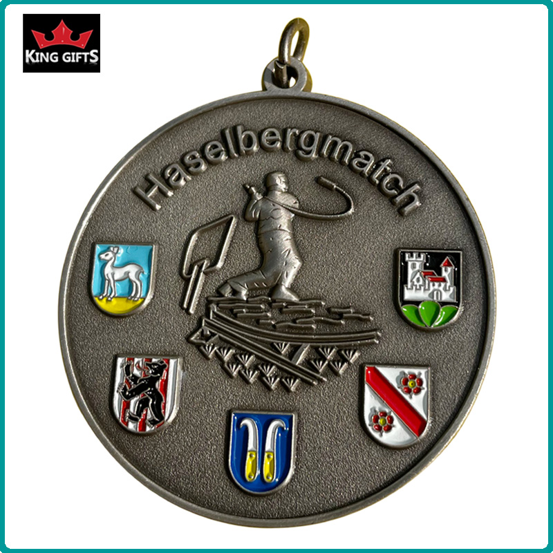 B030 - Custom 3D soft enamel medal with antique silver plated