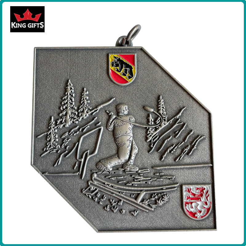 B031 - Custom 3D soft enamel medal with antique silver plated