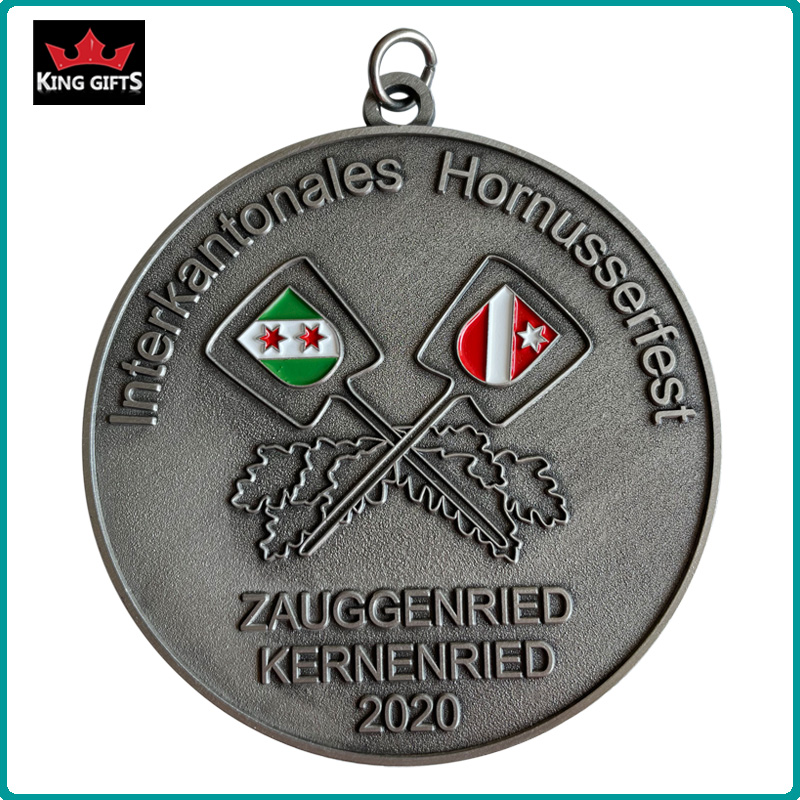 B034 - Custom 2D soft enamel medal with antique silver plated