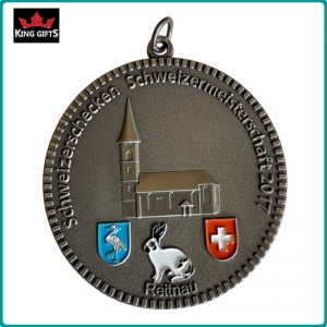 B026 - Custom 3D soft enamel medal with antique silver plated