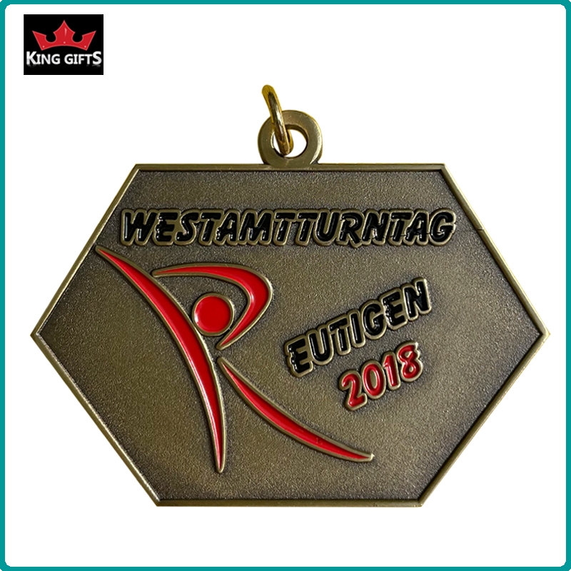 B010 - 2D medal with soft enamels,Matt gold,antique silver and antique bronze plated.