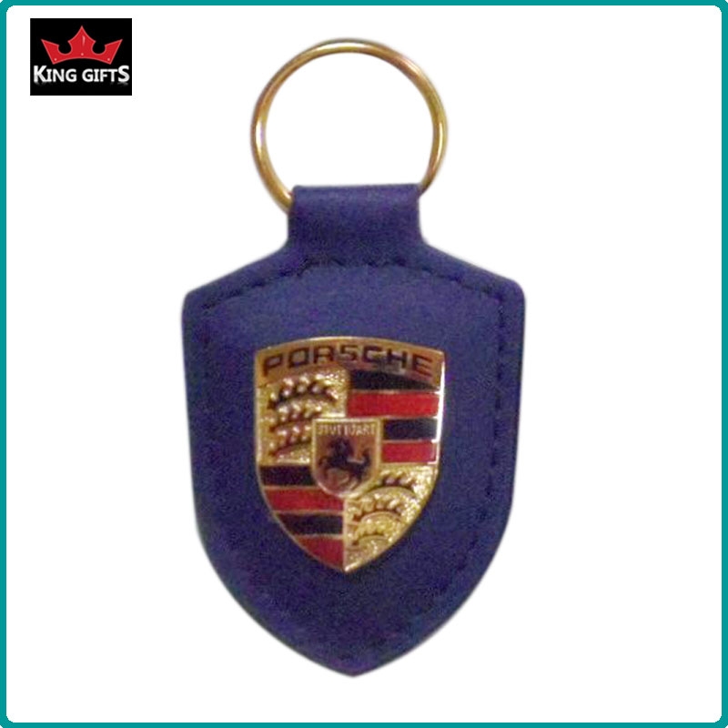 D013 - Custom leather keyring with metal porshe logo