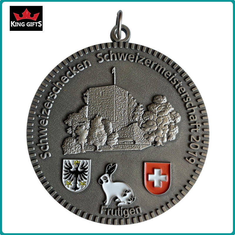 B034 - Custom 2D soft enamel medal with antique silver plated